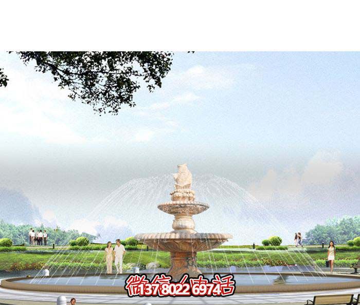 精美汉白玉喷泉，石雕鲤鱼博鱼平台摆放