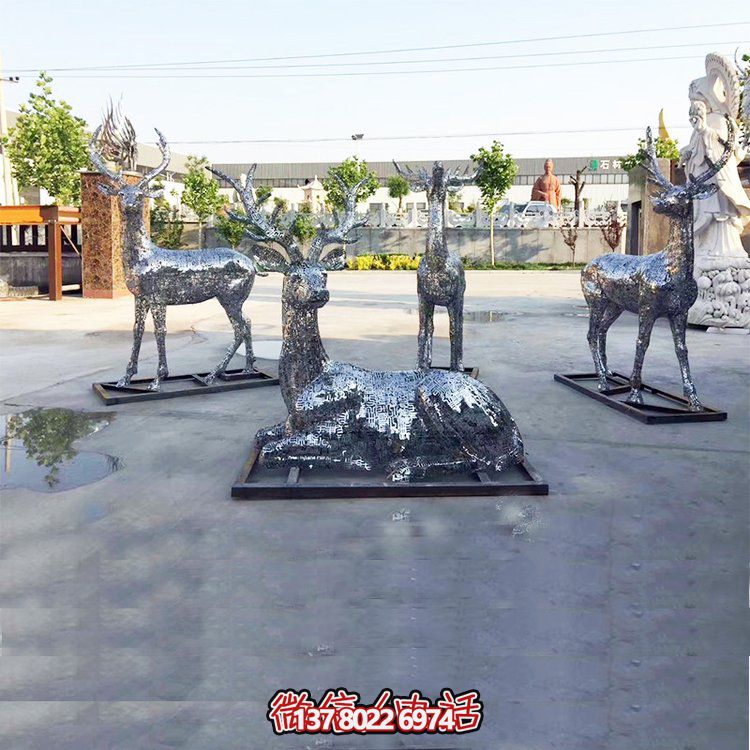 不锈钢户外园林景观梅花鹿抽象博鱼平台