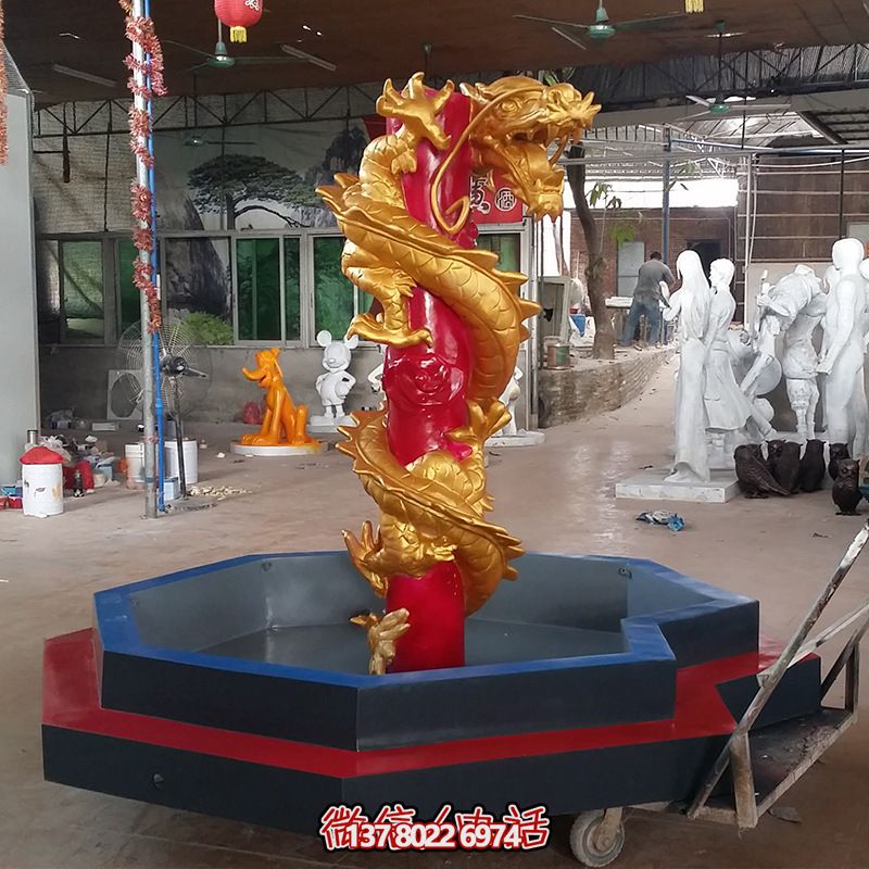 古典寺庙仿真彩绘玻璃钢龙摆件