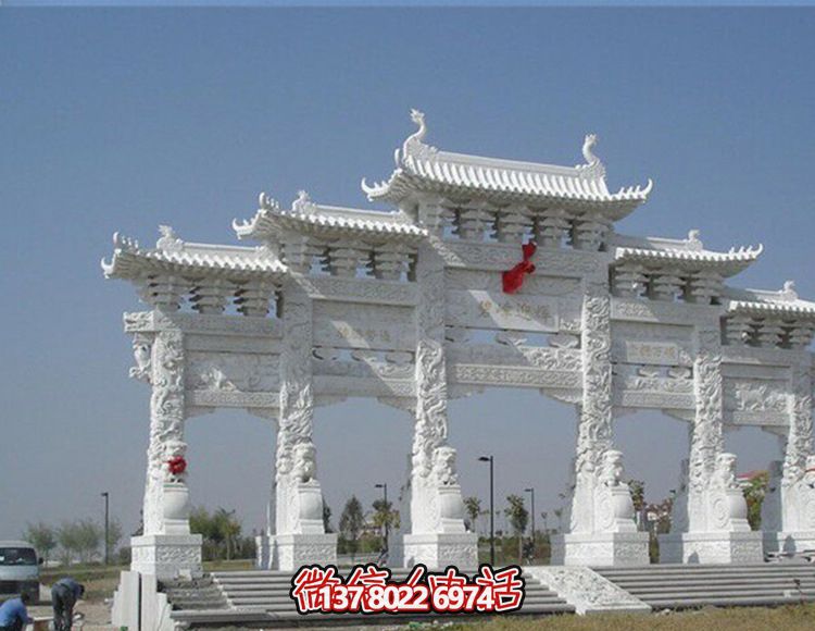 汉白玉五门浮雕景观牌楼石雕