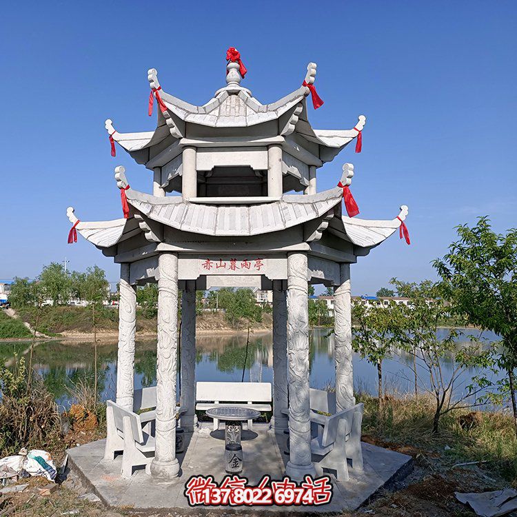 古典风格仿古青石二层凉亭，提升园林户外休息体验