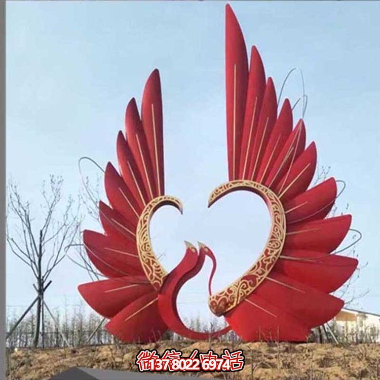 大型不锈钢彩绘抽象凤凰博鱼平台，为公园灯光亮化景观
