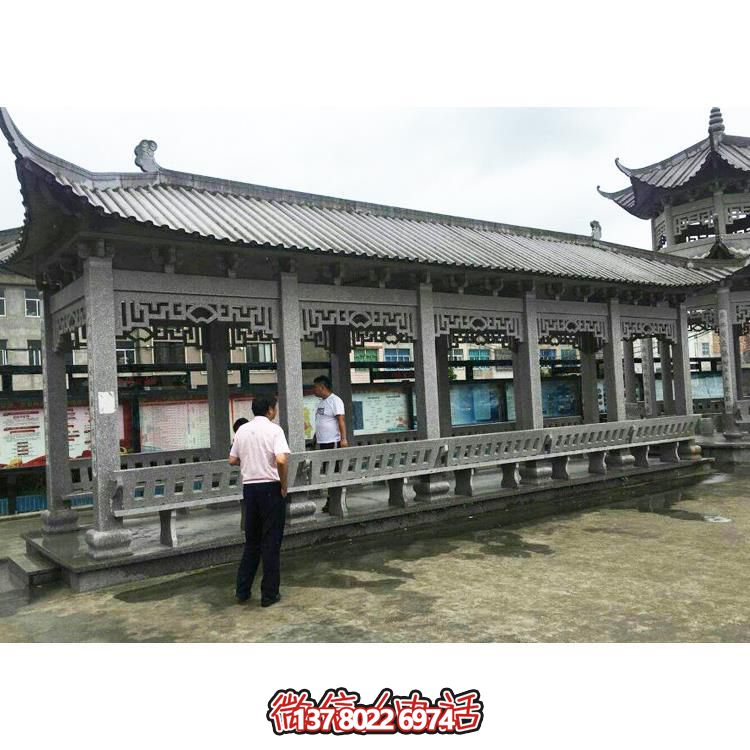 大理石石雕景区庭院石凳长廊博鱼平台