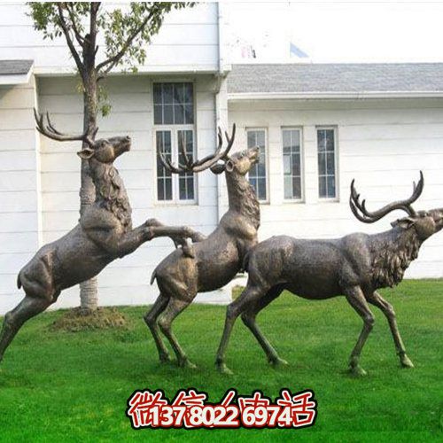仿铜玻璃钢创意梅花鹿博鱼平台