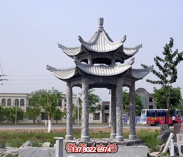 精美古建筑博鱼平台双层凉亭，为公园广场注入古典风情