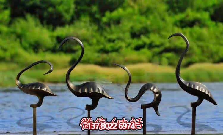 不锈钢仿铜公园池塘博鱼平台仙鹤
