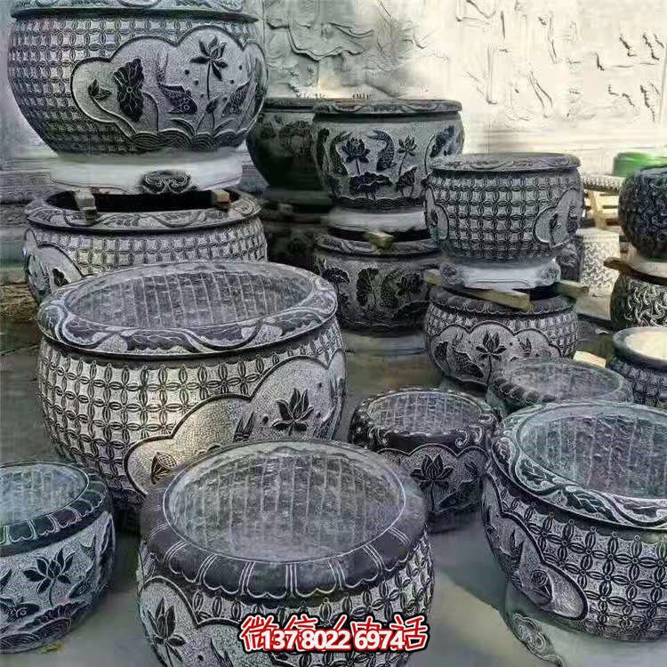 仿古庭院园林石雕浮雕花纹鱼缸博鱼平台