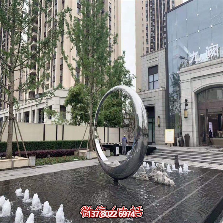 不锈钢镜面圆环景观博鱼平台园林水景喷泉装饰