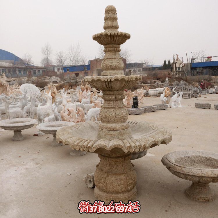 欧式别墅室外景观装饰中式风格小型大理石喷泉水珠景观博鱼平台