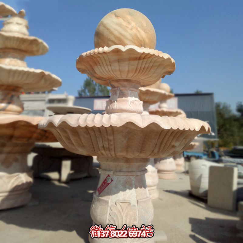私家庭院风水红景观，点缀晚霞梦幻博鱼平台喷泉