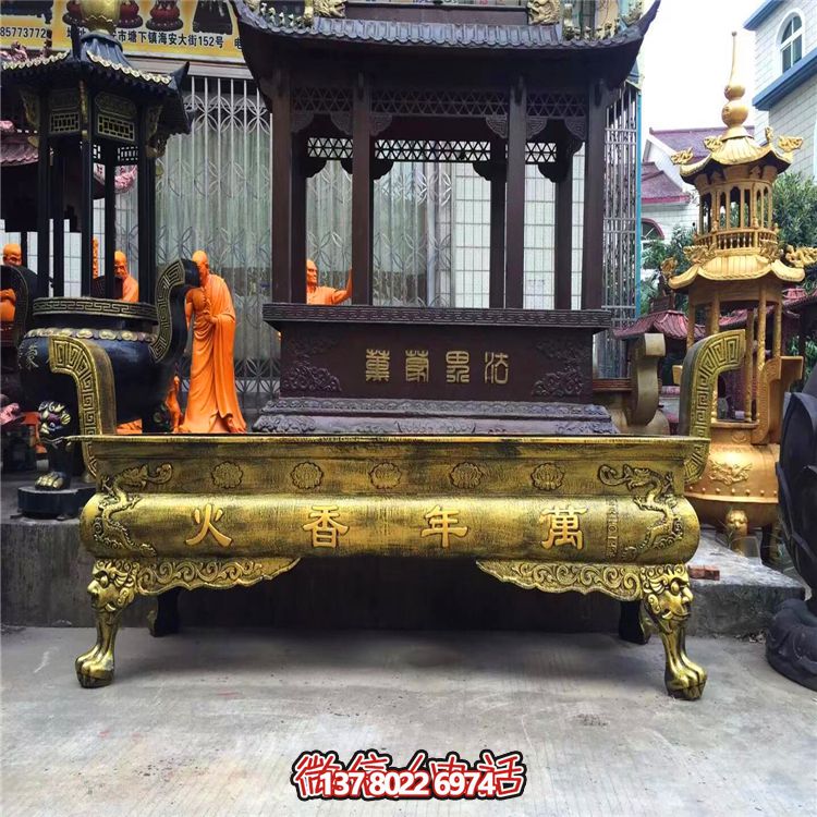 大型纯铜鎏金香炉博鱼平台，为景观寺庙增添灵性美感