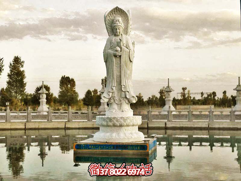 大型汉白玉石雕观音博鱼平台，让你的户外景区更加完美