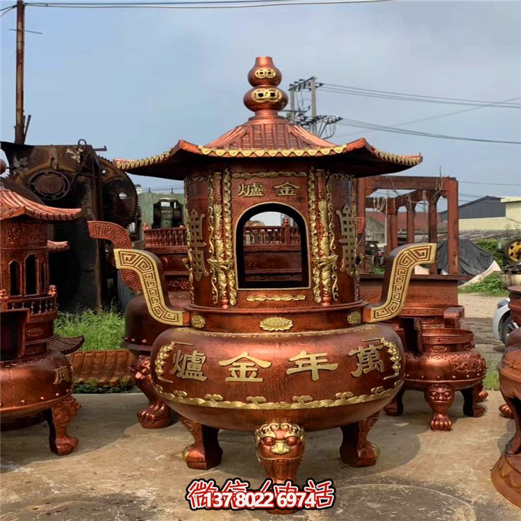 纯铜宝香炉，室内祠堂浮雕摆放装饰