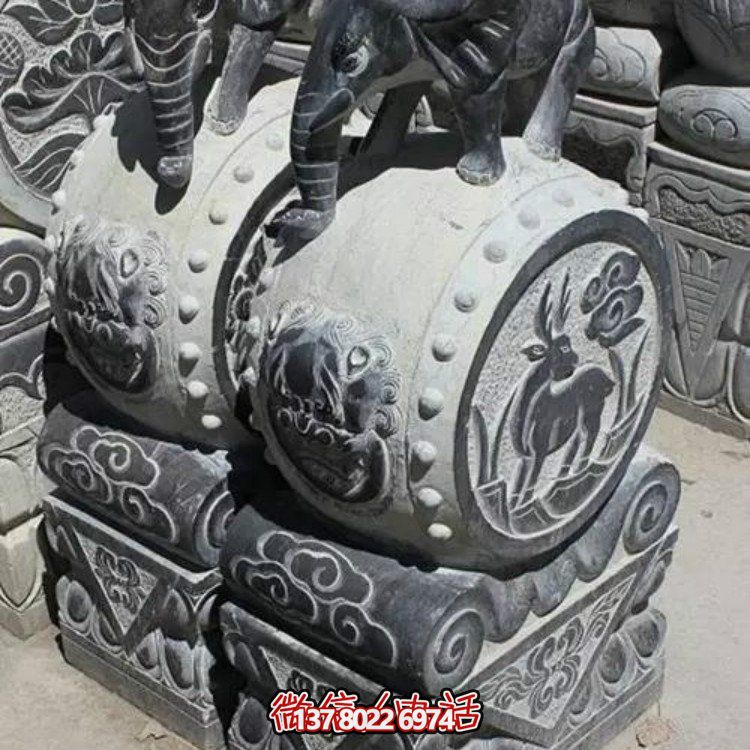 石雕景观抱鼓博鱼平台增添庭院别墅户外创意气息