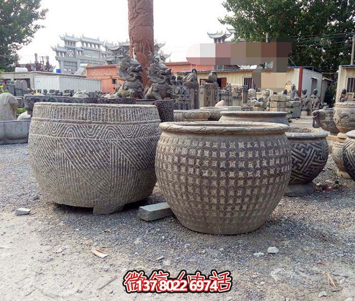 经典雅致的庭院景观精致理石浮雕水缸博鱼平台