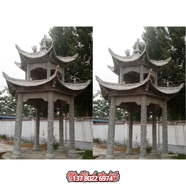 双层凉亭大理石石雕博鱼平台