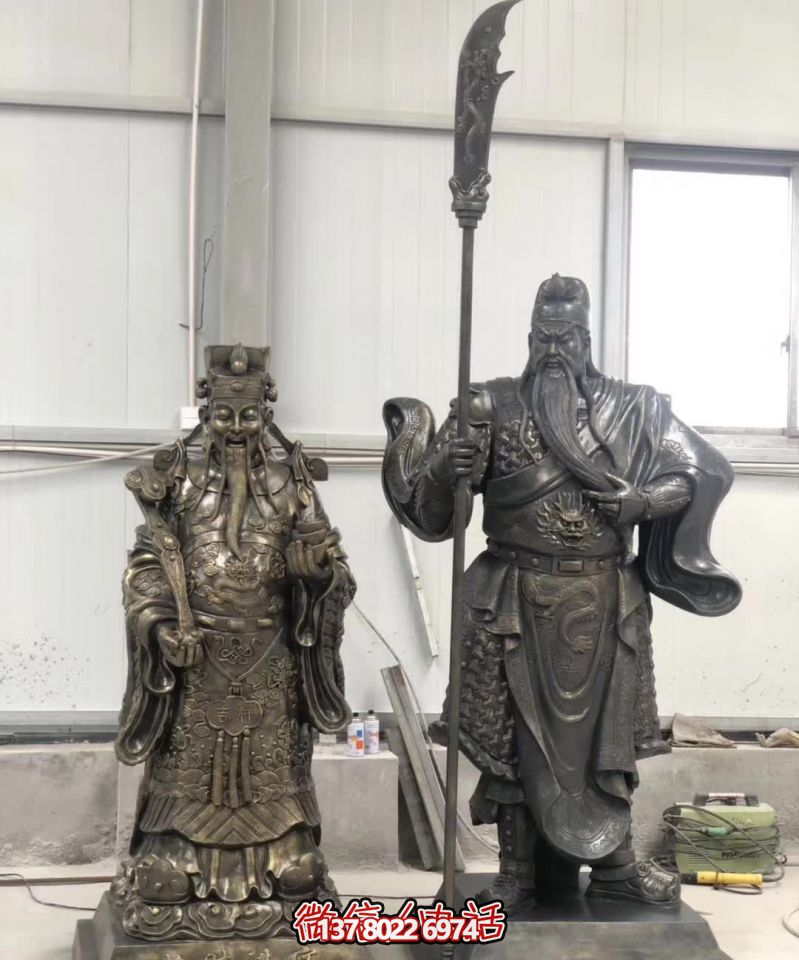 户外大型仿铜关公博鱼平台景观 户外大型仿铜关公博鱼平台景观