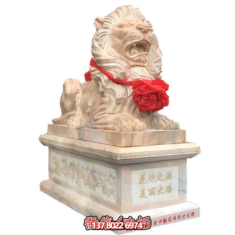 狮子大理石博鱼平台摆件，精美园林景观装饰