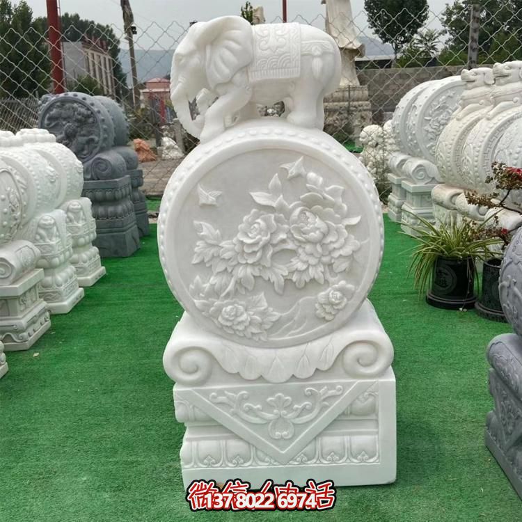 精美汉白玉石雕镇宅抱鼓石博鱼平台