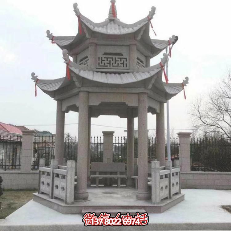别墅庭院精品大理石雕刻中式二层休闲凉亭博鱼平台