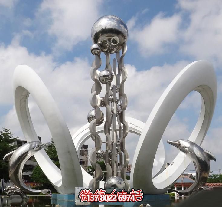 海豚个性不锈钢博鱼平台，大型广场装饰装置