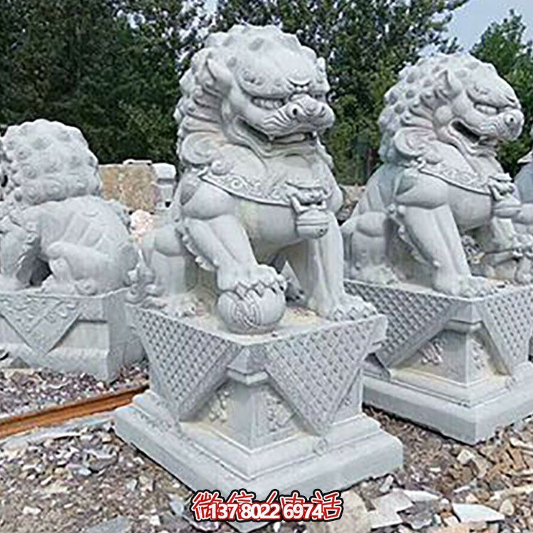 精致古典，青石浮雕石狮子摆件