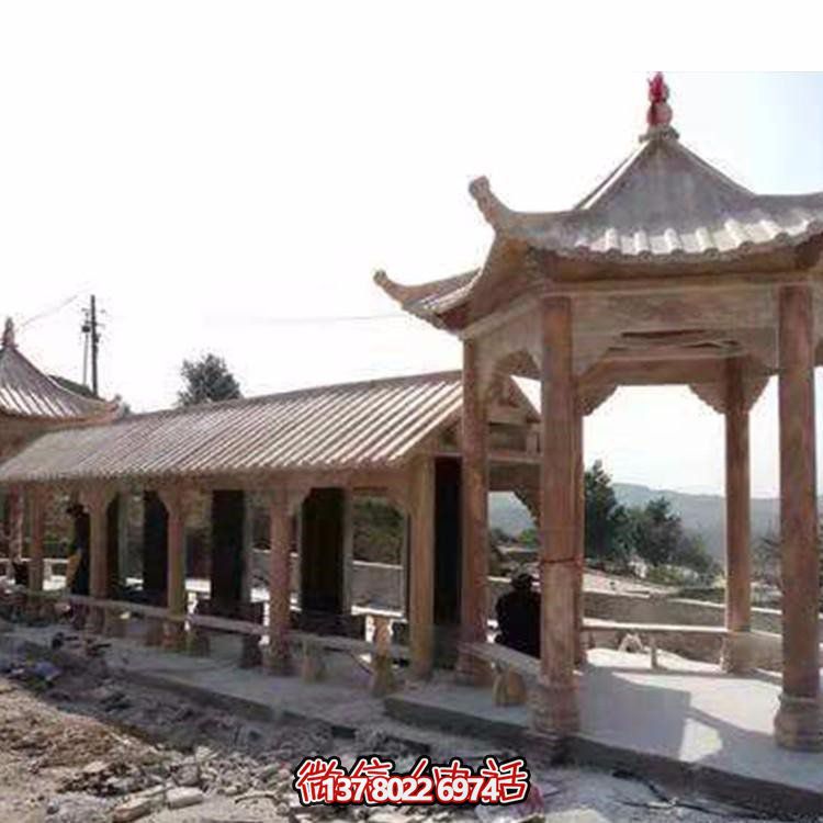 精美大理石石雕景观园林长廊晚霞红博鱼平台