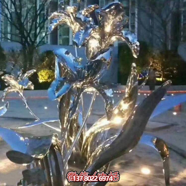 不锈钢镜面发光花朵景观博鱼平台摆件