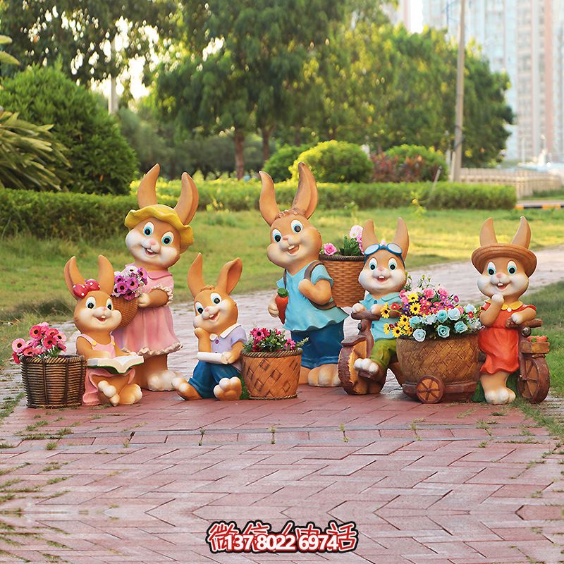 可爱兔子玻璃钢博鱼平台景观花盆
