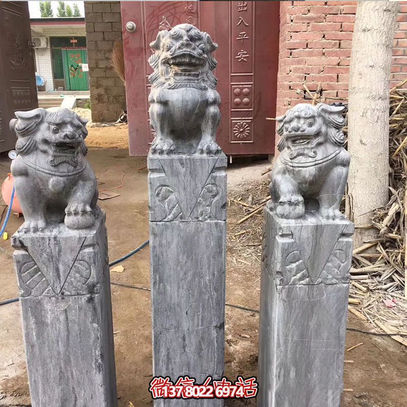 经典仿古石狮子拴马柱摆件，点缀园林