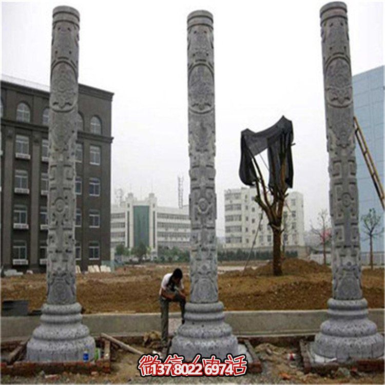 大型浮雕盘龙石柱博鱼平台摆件