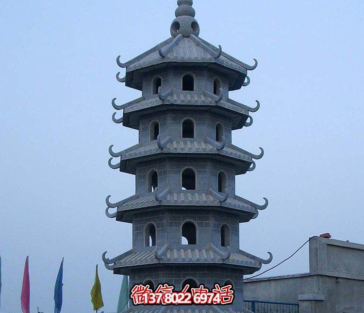 古典宝塔景观园林，精美石雕青石多层搭配