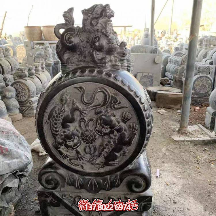 仿古青石石雕抱鼓博鱼平台，装点庭院门口