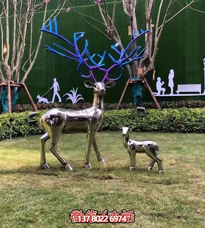 现代简约不锈钢梅花鹿摆件，点缀您的庭院园林景观