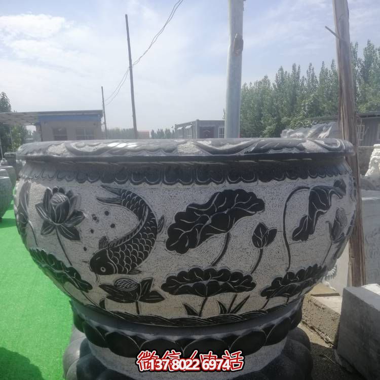 莲花青石大型户外浮雕石雕花盆博鱼平台
