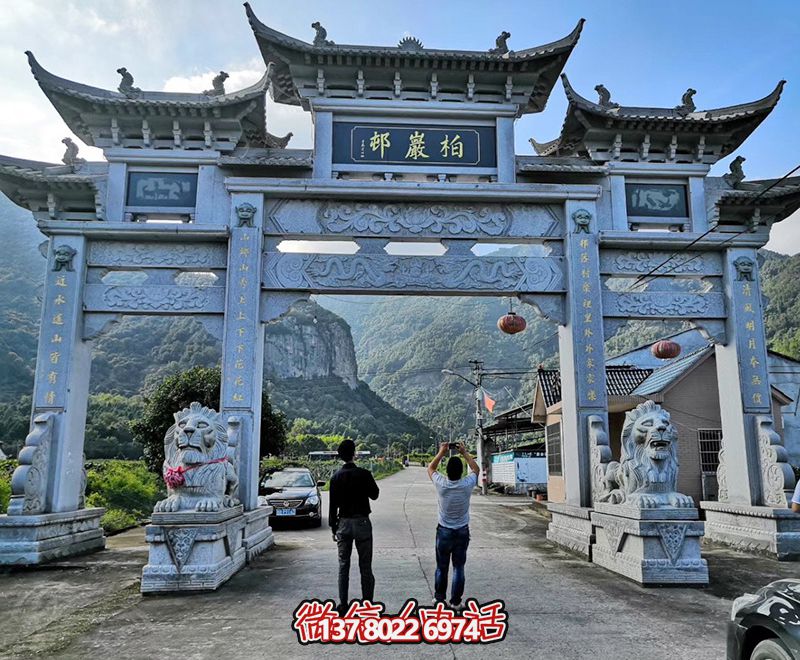 精美仿古斗拱石雕牌坊景区