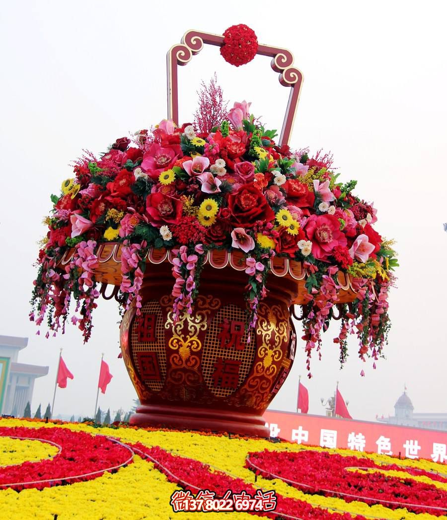 玻璃钢彩绘仿真花朵花篮博鱼平台——精美装饰景区