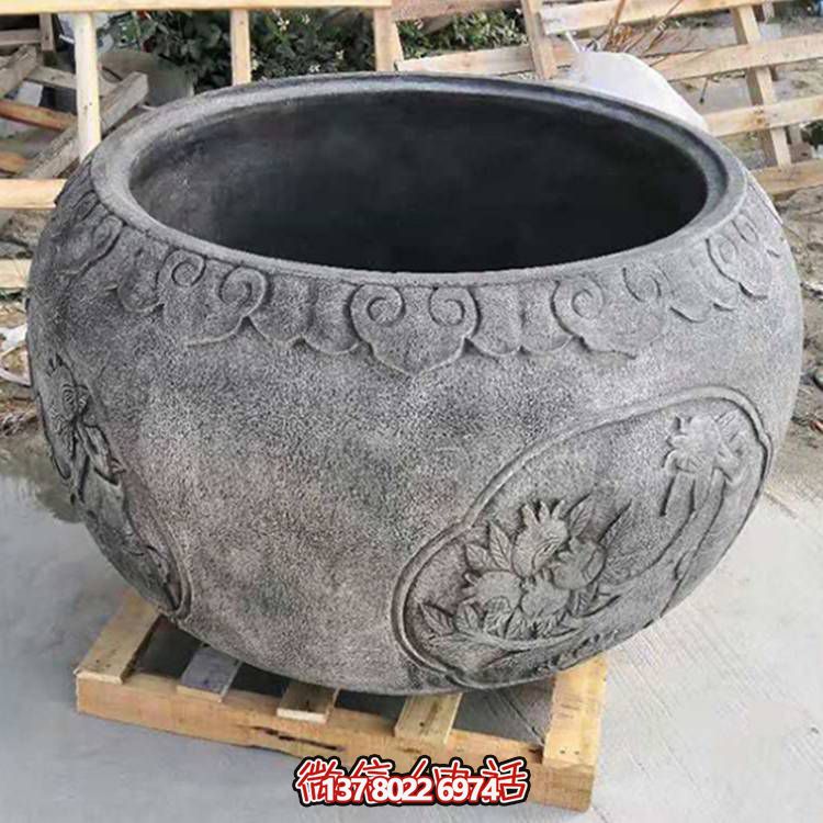 浮雕大型仿古旧石缸博鱼平台