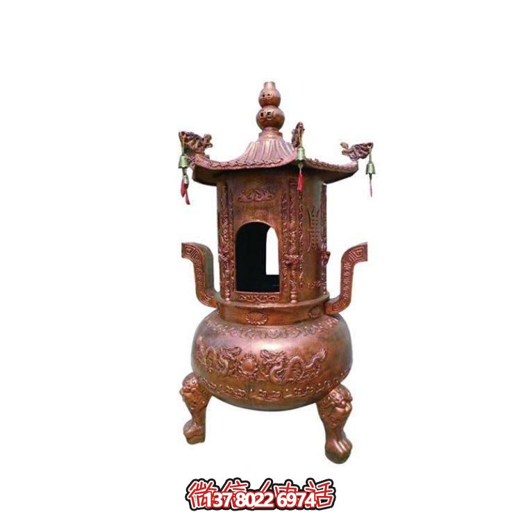 纯铜香炉四柱舍利塔，装饰寺院舍利