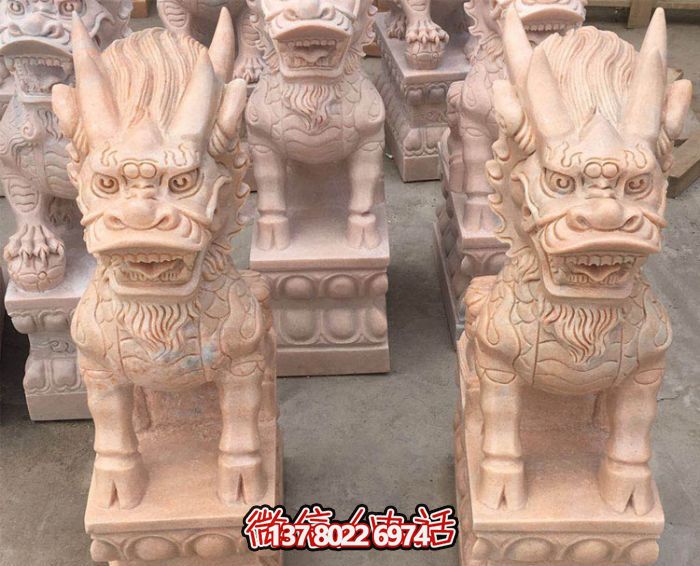 庭院晚霞红石雕麒麟博鱼平台