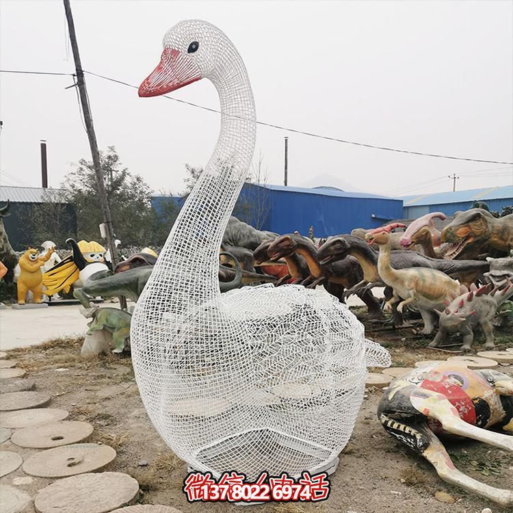 大型不锈钢镂空天鹅博鱼平台户外园林景观摆件