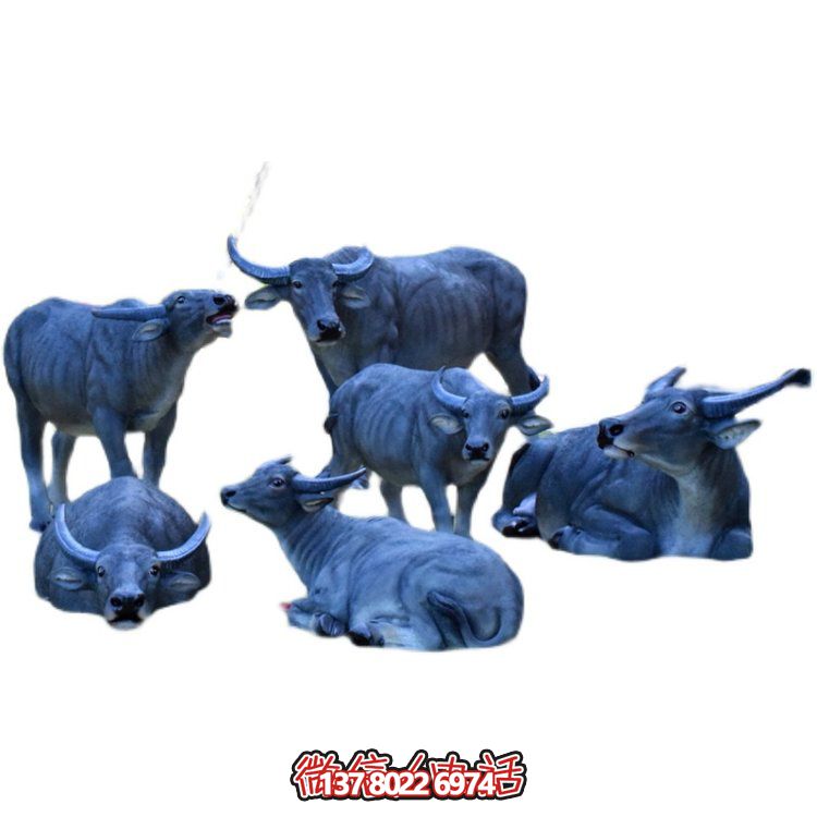 玻璃钢仿真动物牧童骑水牛博鱼平台摆件