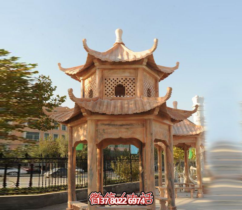 双层凉亭，让晚霞红彩点缀庭院
