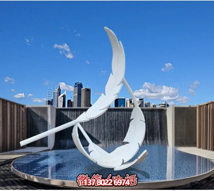 大型不锈钢镜面羽毛博鱼平台，创意园林景观装置