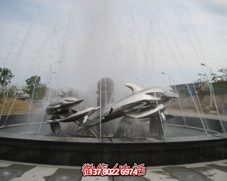 不锈钢海豚博鱼平台，装饰现代广场的水景