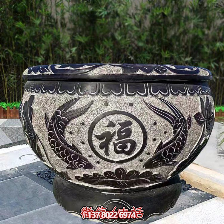 精美青石石雕缸，打造现代园林景观