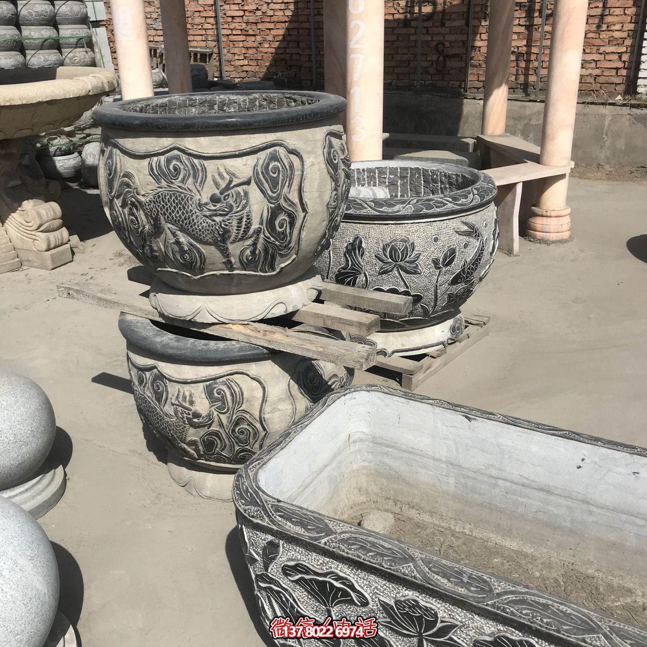 古典庭院风格仿古青石花盆