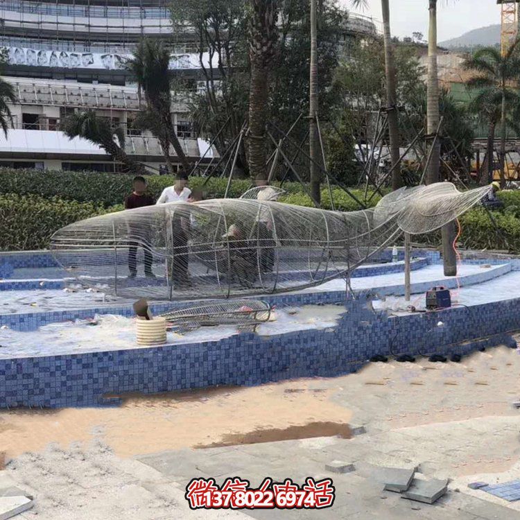 不锈钢鲸鱼博鱼平台水景景观喷泉