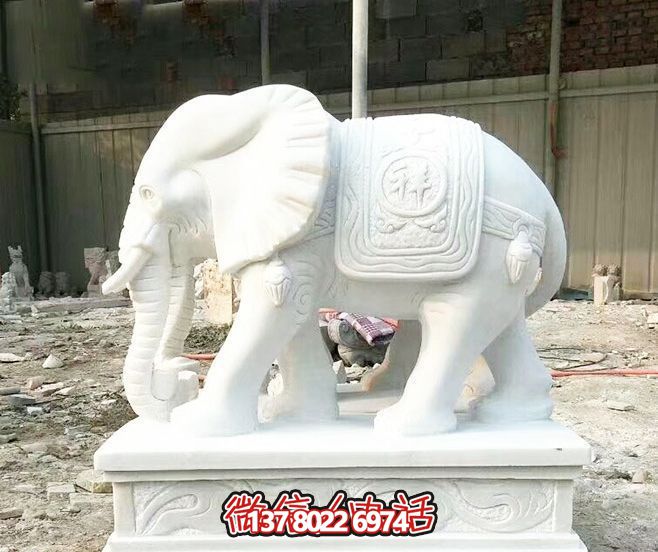企业大型户外景观汉白玉石雕浮雕大象博鱼平台