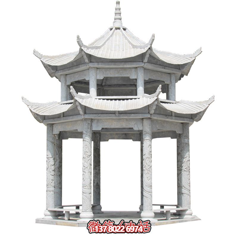 精美大理石双层柱凉亭，博鱼平台点缀休息亭